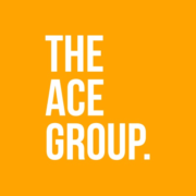 The Ace Group in white text on yellow background all caps